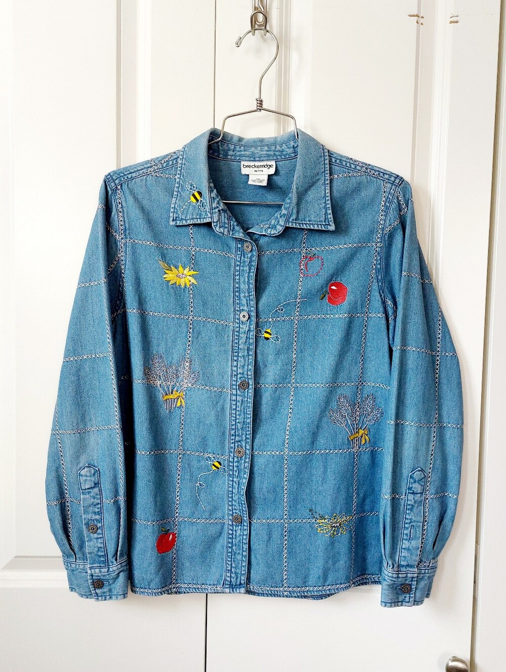 Autumn Harvest Shirt Jacket Sunflower Apples Grains Bees Teacher Cottagecore